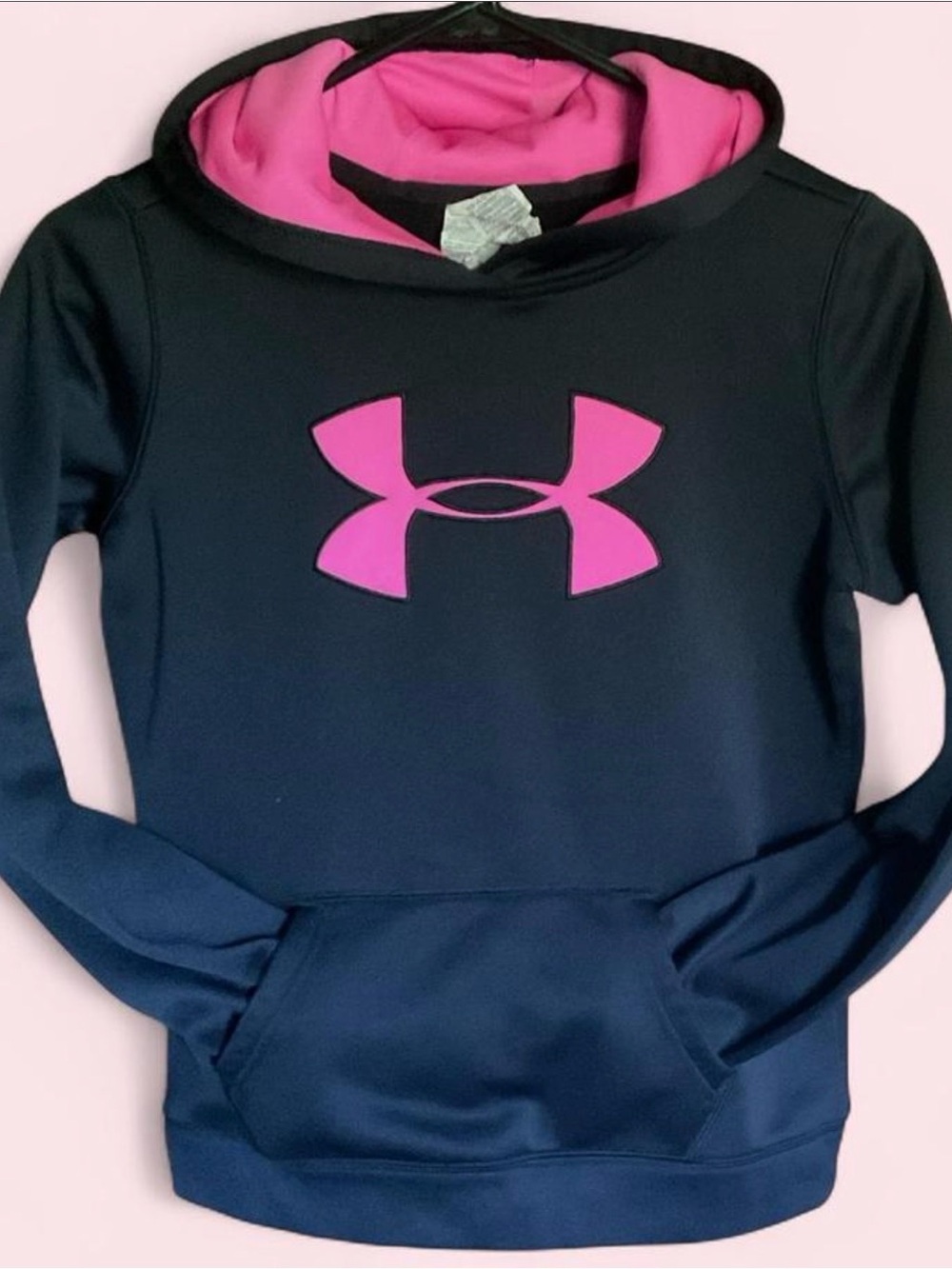 Under Armour Girls Black Hoodie with Pink Logo and Lined Hood